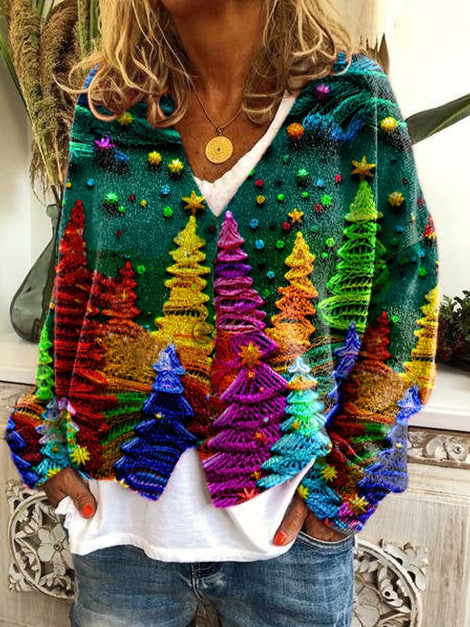 Fun And Chic Long Sleeved  Printed Cardigan