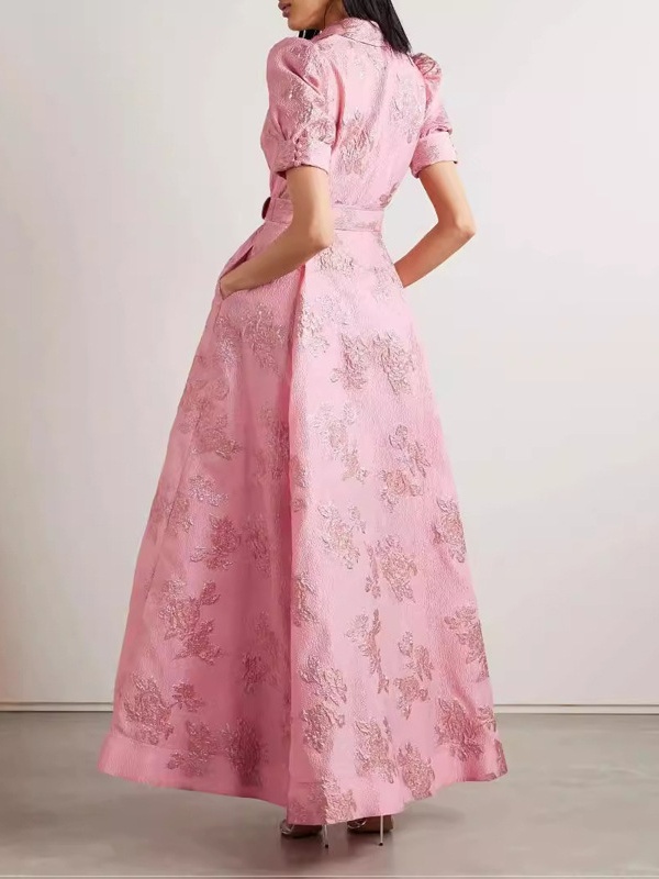 Pink Waist-cinching Button-down Maxi Dress (Buy 2 Free Shipping✔️)