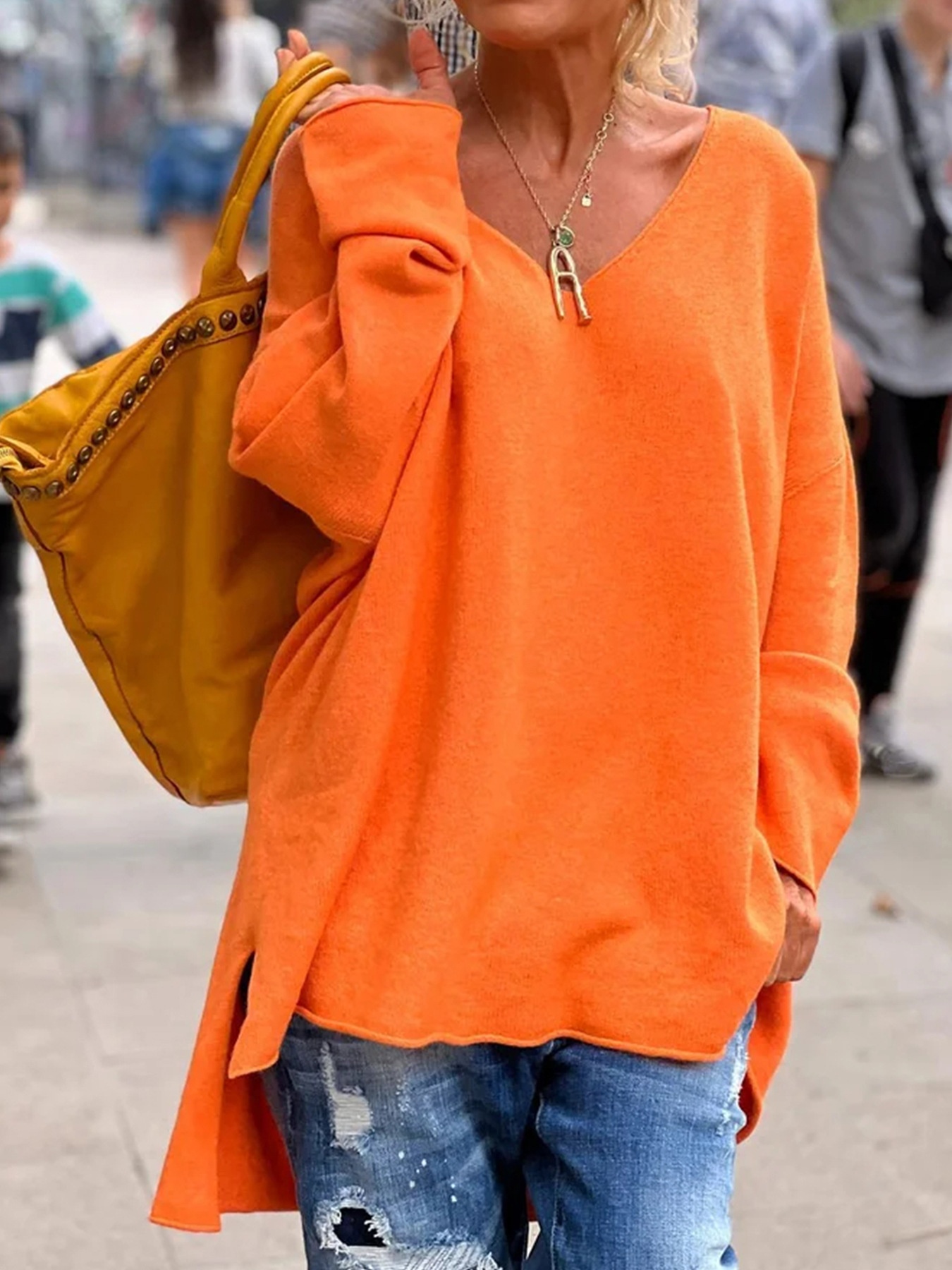 V-Neck Long-Sleeve Loose Top