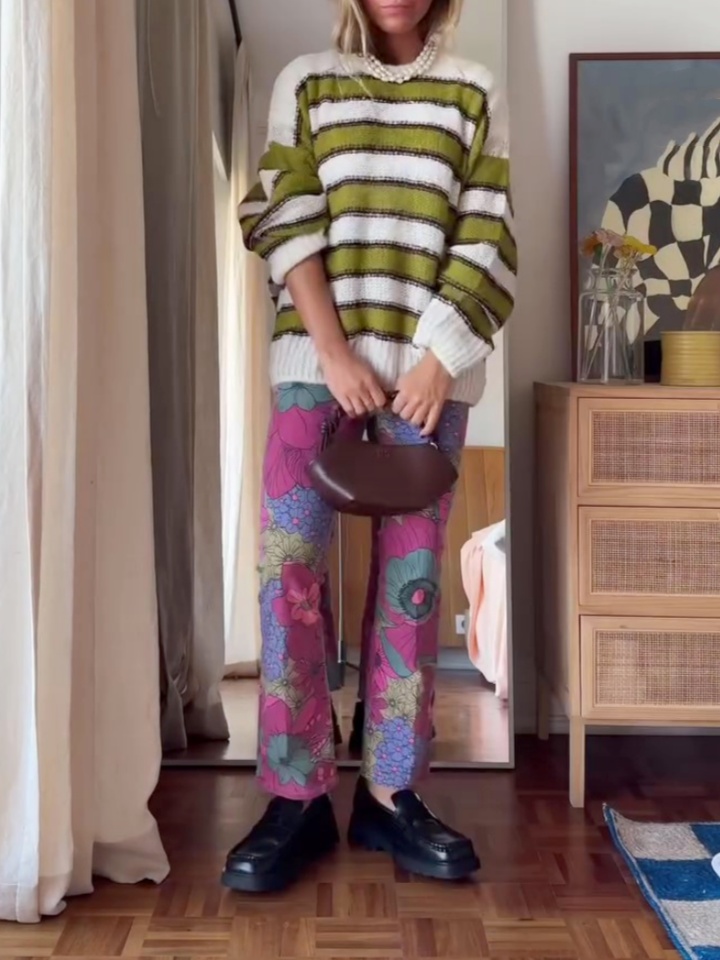 Pink Floral Print Casual Pants