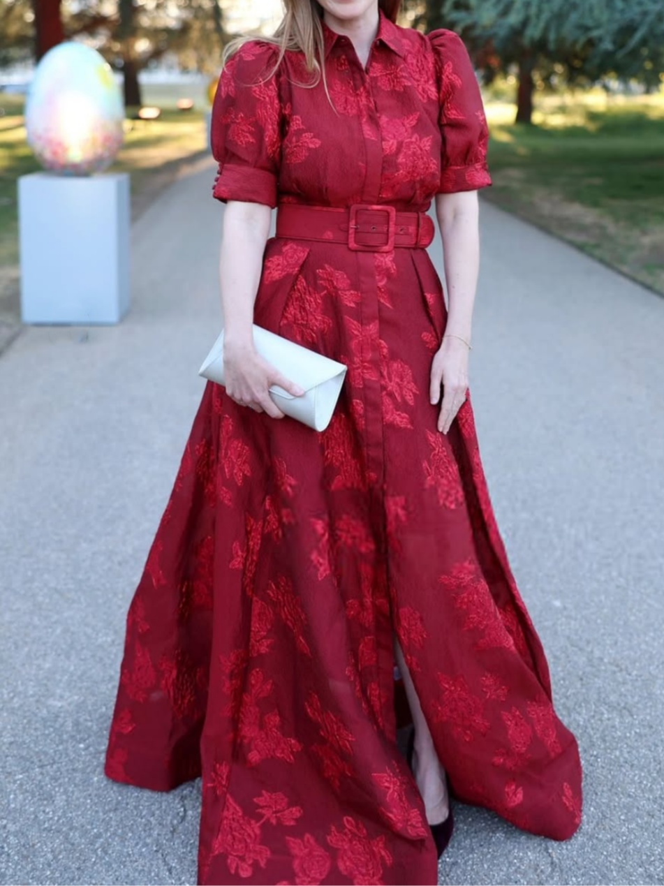 Pink Waist-cinching Button-down Maxi Dress (Buy 2 Free Shipping✔️)