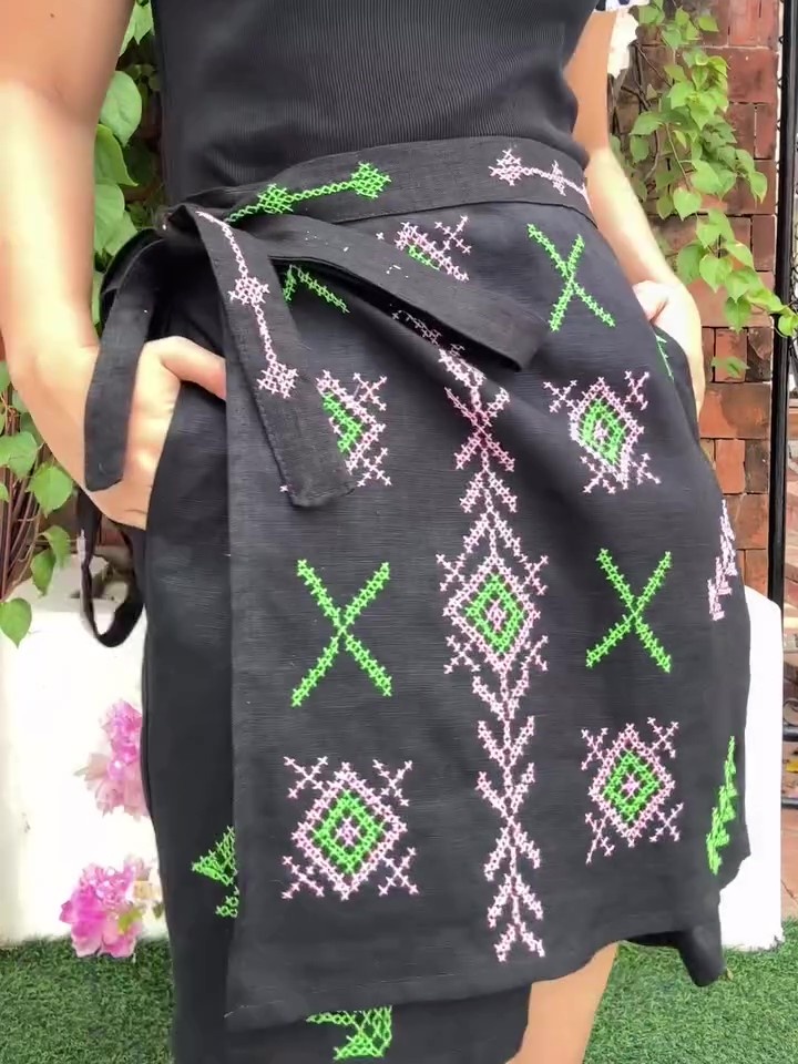 Linen Embroidered Wrap Skirt Shorts