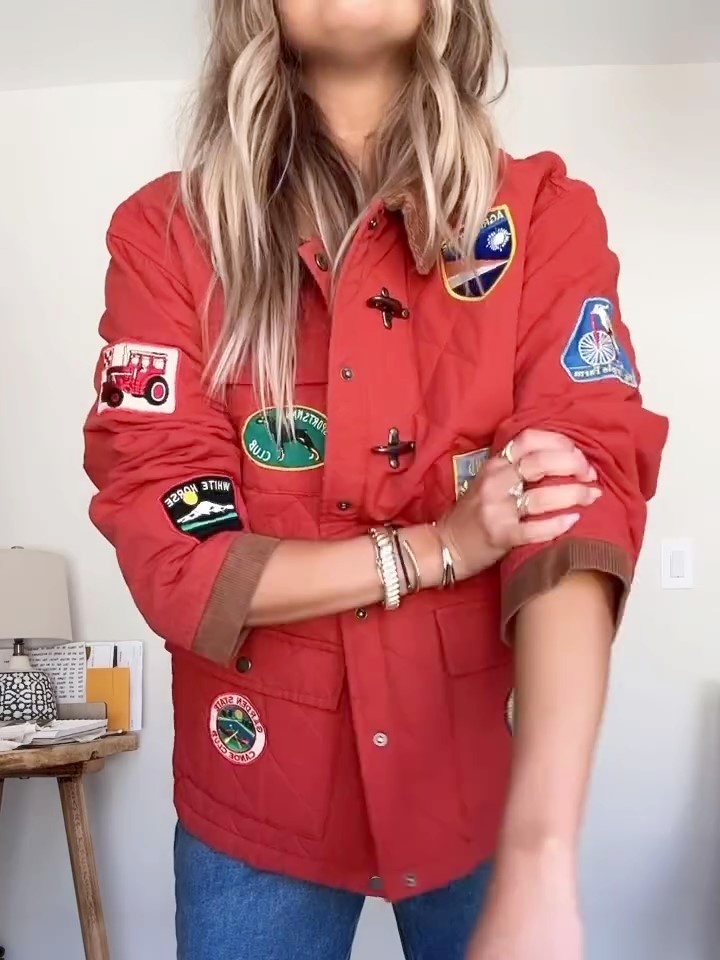 Red Quilt Patch Jacket Coat