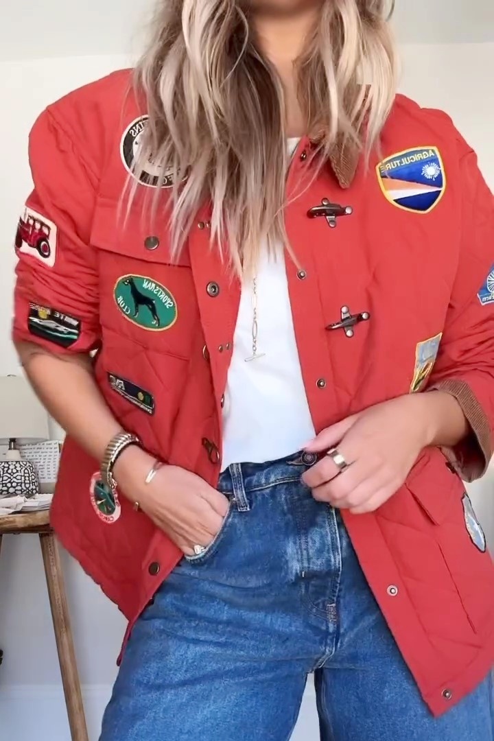 Red Quilt Patch Jacket Coat
