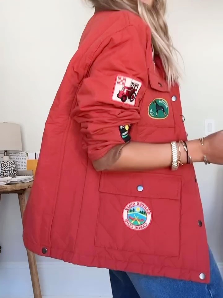 Red Quilt Patch Jacket Coat