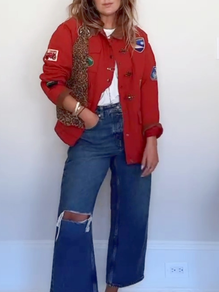 Red Quilt Patch Jacket Coat
