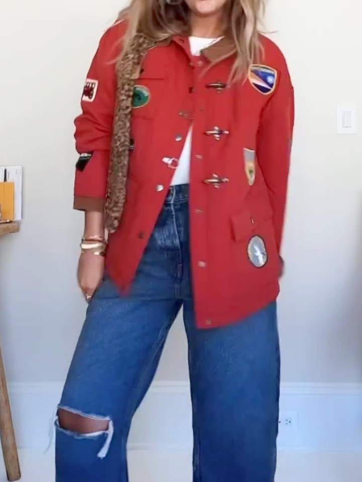 Red Quilt Patch Jacket Coat