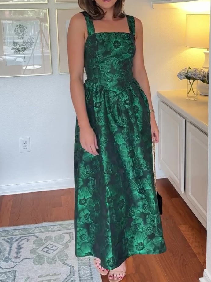 Floral Brocade Halter Dress