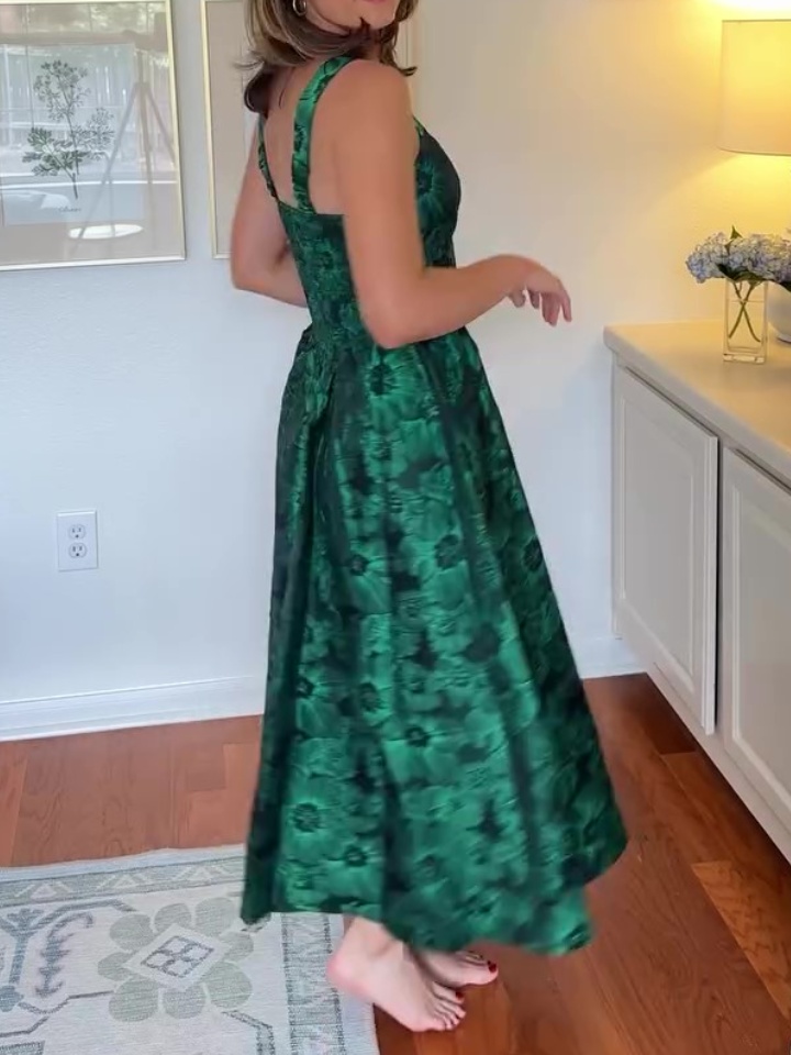 Floral Brocade Halter Dress