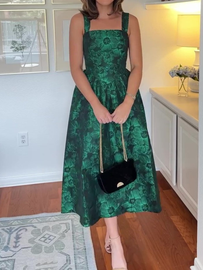 Floral Brocade Halter Dress