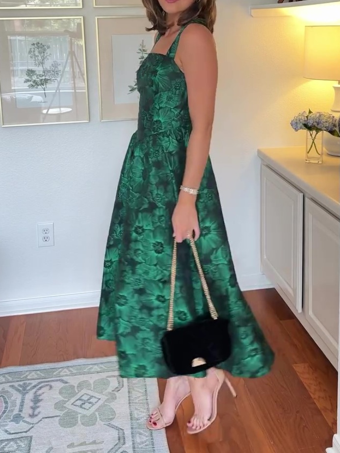 Floral Brocade Halter Dress