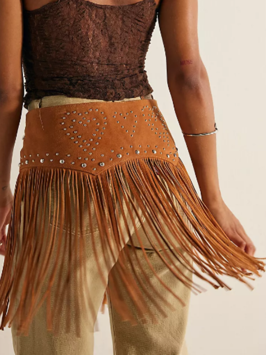 Leather Heart Tassel Skirt Belt