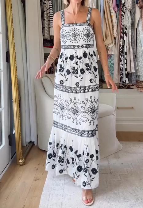 Embroidered Eyelet Sleeveless Maxi Dress