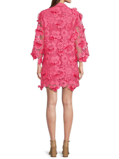 Floral 3D Lace Split Button Up Shift Dress