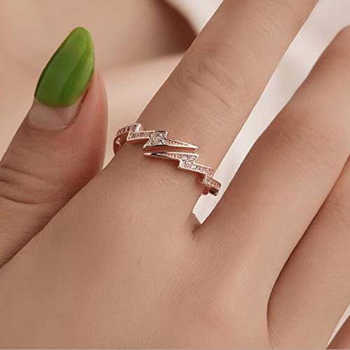 Forset-snail  18K Rose Gold Tone Adjustable Open Finger Rings Lightning Bolt for Women Shining Cubic Zircon CZ Ring Fashion Jewelry
