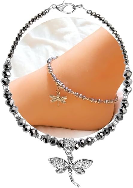 Dragonfly Silver-Color Faceted Crystal Glass ArtiAbout this item INSTANT POPULAR STATUS This ankle accessory will truly be the talk of any event or party. Make a stsan Beaded Anklet with Extension | Handmade Hypoallergenic Beach Gala Wedding Style Jewelry