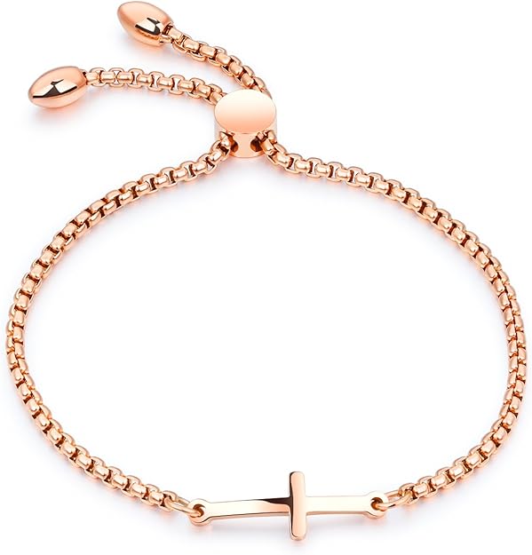 Forset-snail 14K Gold Plated Rose Gold Silver Cross Adjustable Sideways Bracelet for Women Girls