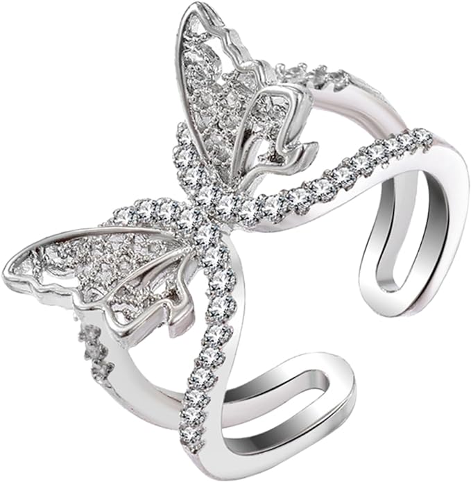 Forset-snail  Openwork Butterfly Ring Rings Butterfly Ring Butterfly Ring for Women Butterfly Ring Opening Ring Opening Ring Alloy Zircon Inlaid Accessories Miss
