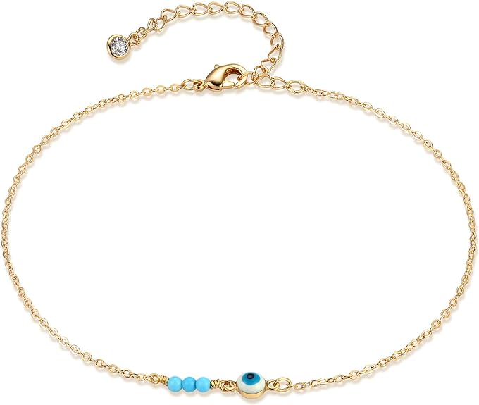 Forset-snail Pearl Anklet Handmade 18k Gold Plated Dainty Boho Beach Cute Ankle Bracelet Adjustable Wafer Layered Turquoises Dangle Coins Foot Chain for Women