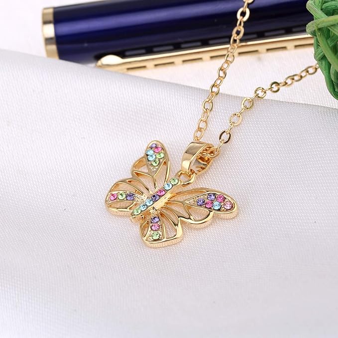 Butterfly Pendant Necklace made with Austrian crystals/ Opal Butterfly Charm Pendant 18in Adjustable Chain Jewelry for Women Girls by forset-snail