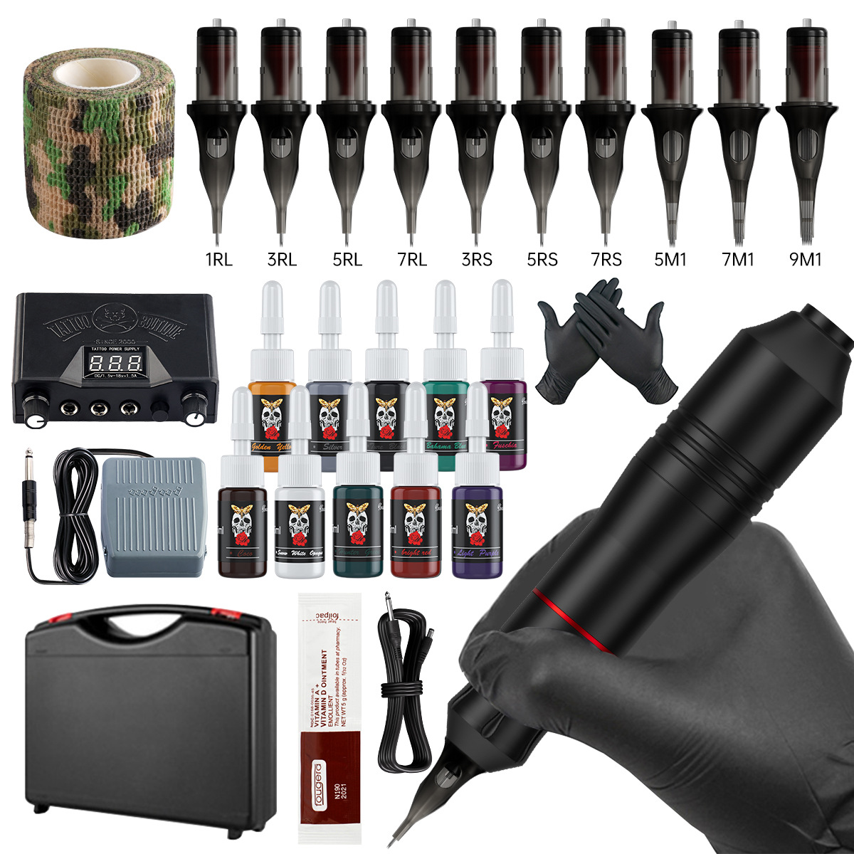 Cross border popular tattoo set, tattoo all-in-one machine, tattoo kit, cutting line, fogging machine, mini power tattoo needle