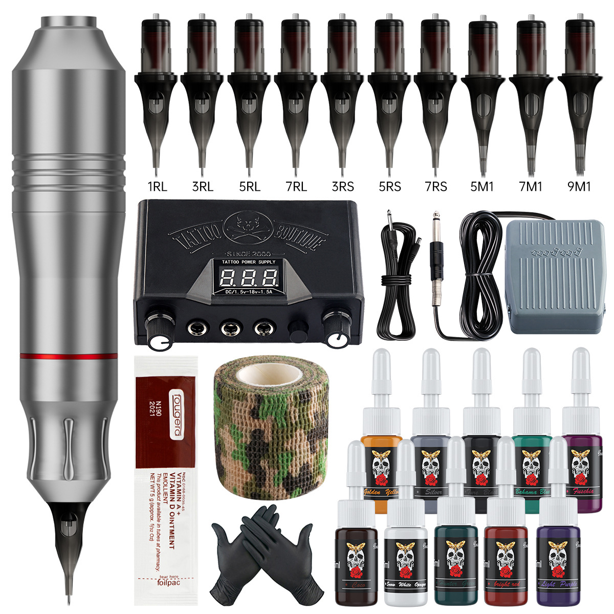 Cross border popular tattoo set, tattoo all-in-one machine, tattoo kit, cutting line, fogging machine, mini power tattoo needle