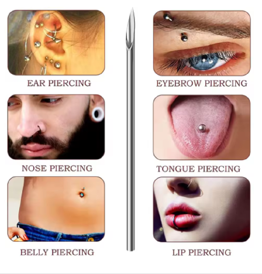Blue Genie Body Piercing Needles 50/100pcs 14g 16g 18g Stainless Steel Disposable Ear Nose Navel Nipple Lip Piercing Needle