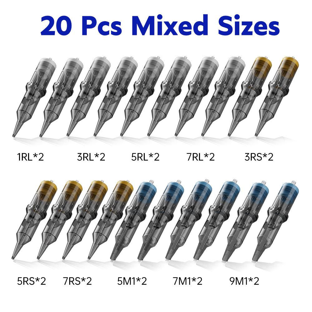 20pcs Disposable Tattoo Cartridge Needles RL RS RM M1 Series Tattoo Machine for Eyebrow Eyeliner Permanent Makeup