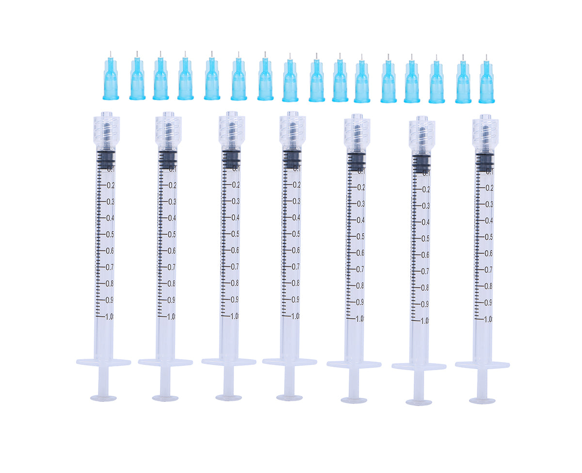 1ml Luer Lock Syringes Sterile + 34G 2.5MM Thinner and Painless Injection Needles Sharp Pointed Needles Disposable Needle for Mesotherapy