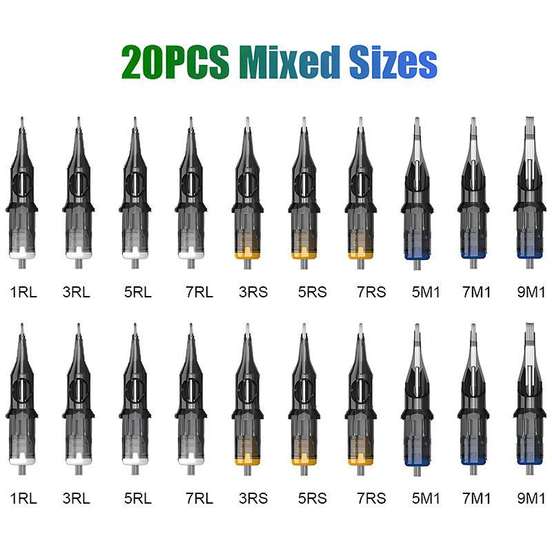 Disposable Sterilized Tattoo Cartridge Needle Permanent Makeup Pen Machine Flat Tip Eyebrows Lips 20 Pieces