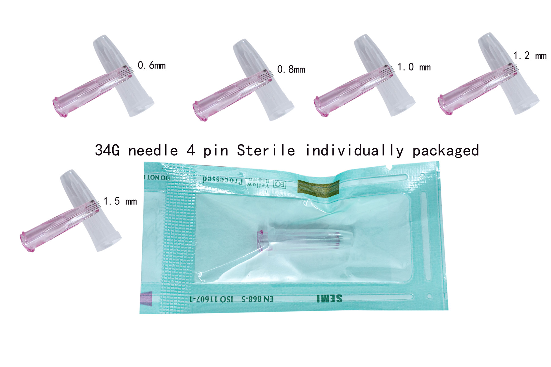 4 Pin Needles Nanosoft Microneedles 34G 0.6mm 0.8mm 1.0mm 1.2mm 1.5mm Fillmed Hand four Needles for Anti Aging Around Eyes and Neck Lines Skin Care Tool Parts