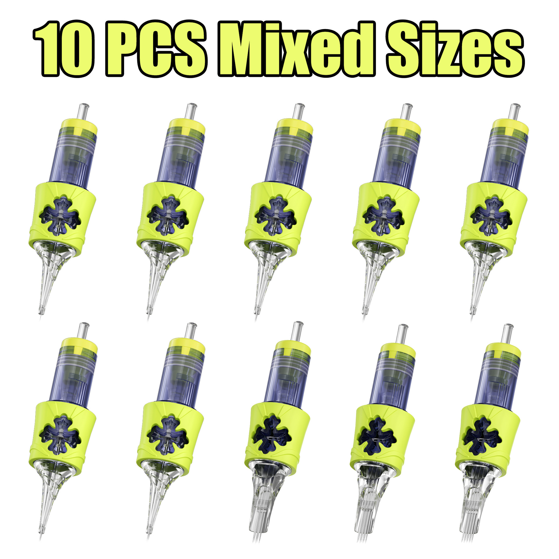 10PCS Mixed Size Steriled Transparent Tattoo Cartridge Needles Needles with Membrane Safety Cartridges for Tattoo Pen Disposable Tattoo Needle