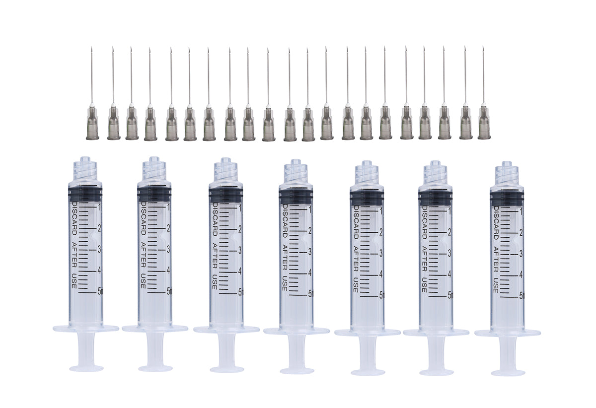 5ml Luer Lock Syringes + 22G 38MM Sterile Needle Stainless Steel Injection Needle Individually Wrapped