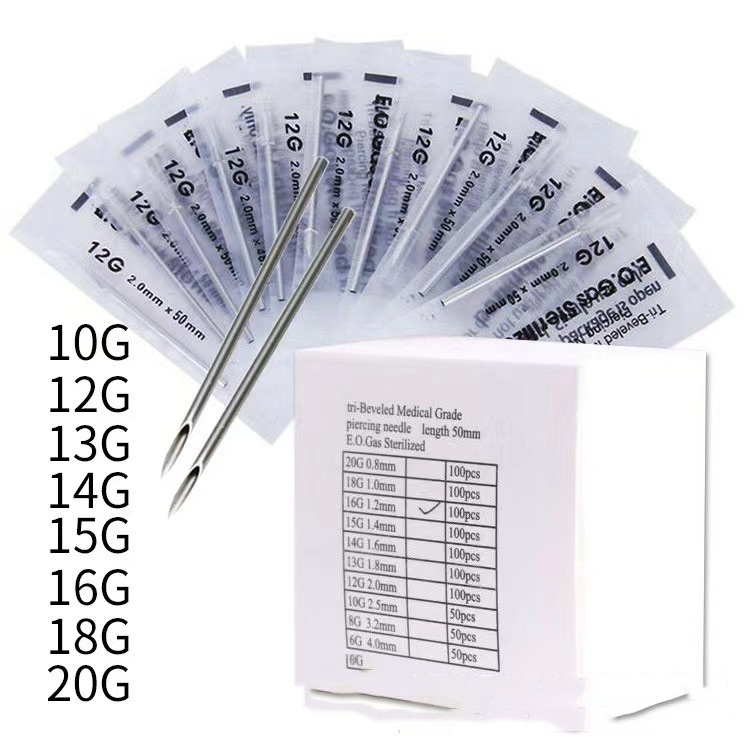 Blue Genie Body Piercing Needles 50/100pcs 14g 16g 18g Stainless Steel Disposable Ear Nose Navel Nipple Lip Piercing Needle