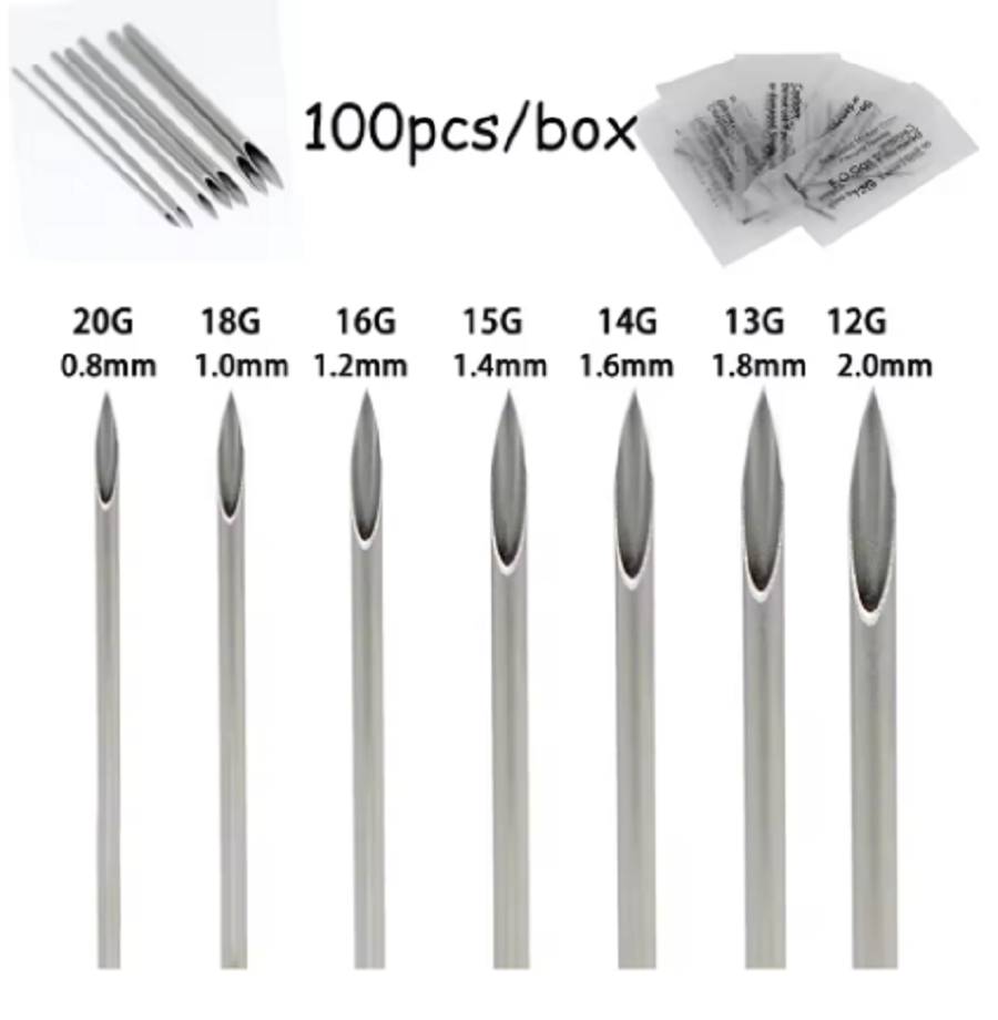 Blue Genie Body Piercing Needles 50/100pcs 14g 16g 18g Stainless Steel Disposable Ear Nose Navel Nipple Lip Piercing Needle