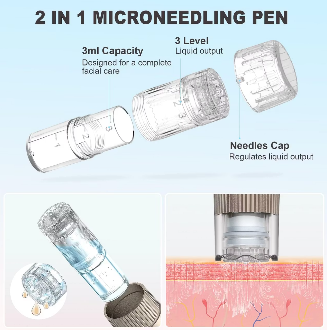 Hydra Pen H3 2-in-1 Wireless Derma Pen: Adjustable Depth, Liquid Control & Anti-Side Leakage for Professional Skincare