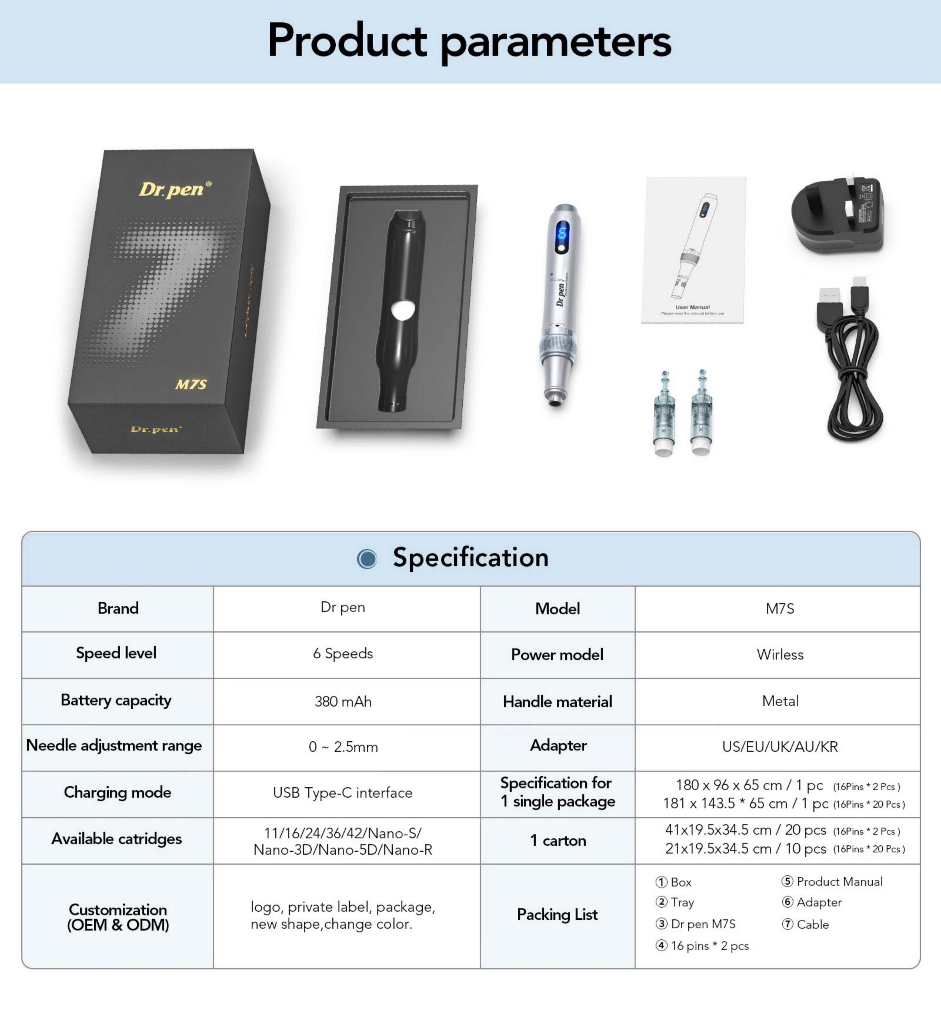 Dr Pen M7S Microneedling Pen with 12pcs Replacement Microneedles For Home Use