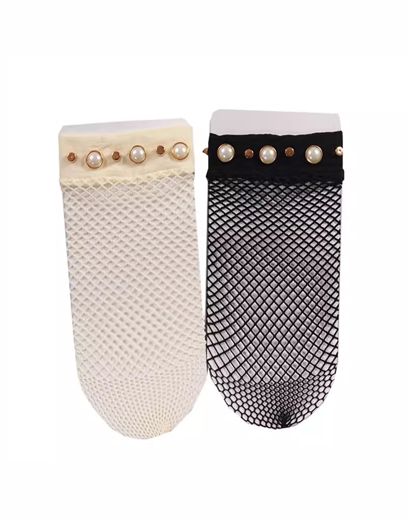 Metal Rivet Pearl Fishnet Socks