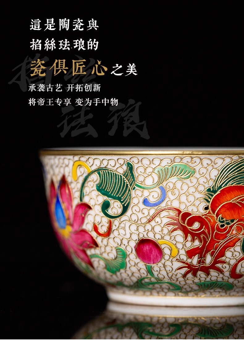 Jingdezhen tea cup, Enamel color tea cup"huahuilongwen"100ml