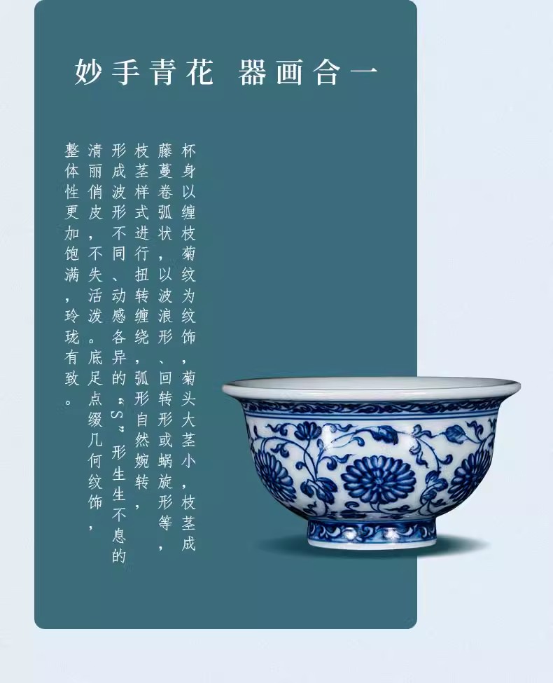 Jingdezhen tea cup, blue and white porcelain tea cup"jinjubaoxi"40ml