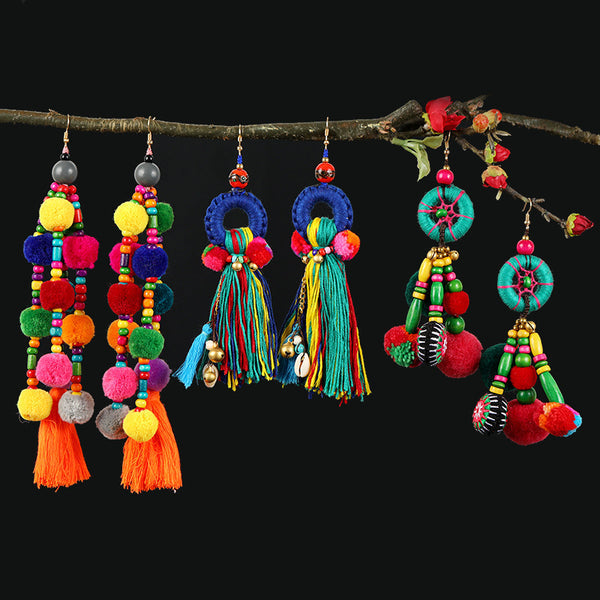 BlessingGiver Contrast Color Bobble Ethnic Style Bohemian-style Earrings BlessingGiver