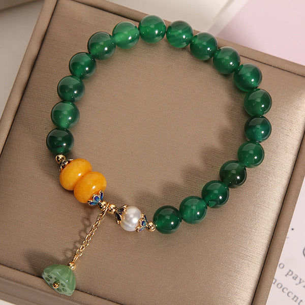 BlessingGiver Freshwater Pearl Lotus Pod Green Agate Crystal Growth Balance Bracelet BlessingGiver