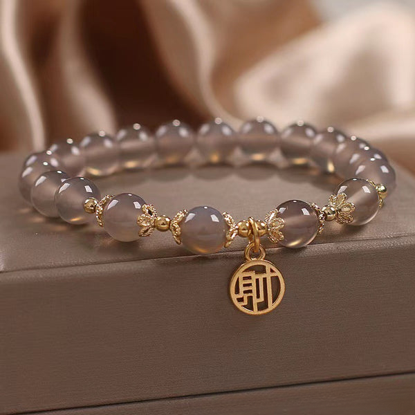 BlessingGiver Gray Agate Cai Character Balance Bracelet BlessingGiver