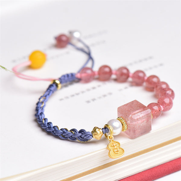 INNERVIBER Handmade Woven Strawberry Crystal Square Bead Bracelet Bracelet INNERVIBER Default Title