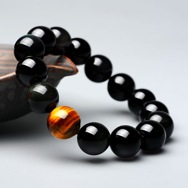 BlessingGiver Natural Black Obsidian Tiger Eye Protection Bracelet BlessingGiver