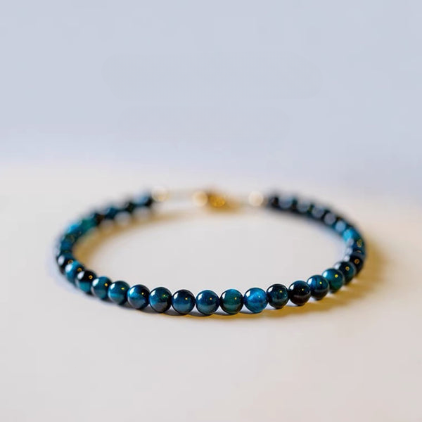 BlessingGiver Natural Blue Tiger Eye Round Beads Bracelet BlessingGiver
