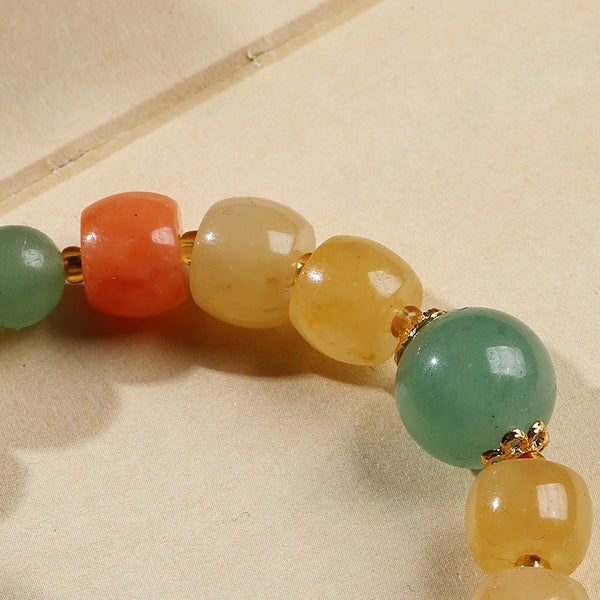 BlessingGiver Natural Golden Jade Colorful Jade Barrel Beads Gourd Pendant Ethnic Style Bracelet BlessingGiver