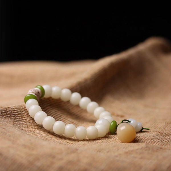BlessingGiver Natural White Jade Bodhi Jade Gourd Pendant Luck Bracelet BlessingGiver