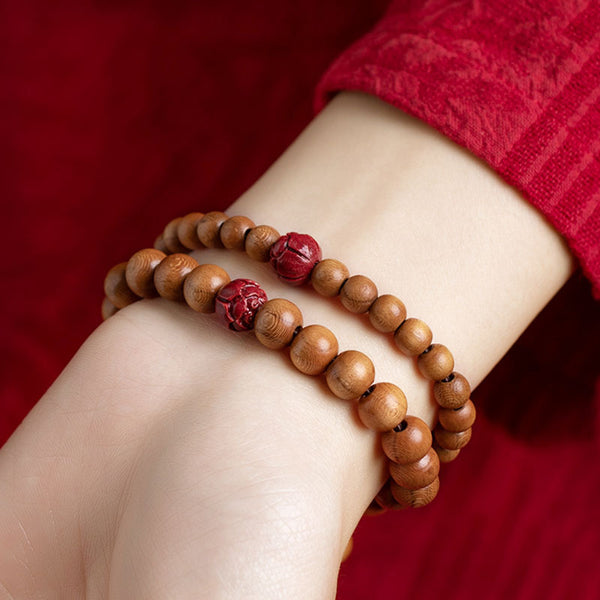 BlessingGiver Peach Wood Lotus Cinnabar Blissful Bracelet BlessingGiver