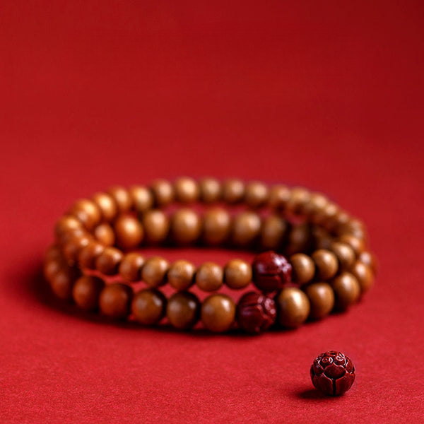 BlessingGiver Peach Wood Lotus Cinnabar Blissful Bracelet BlessingGiver